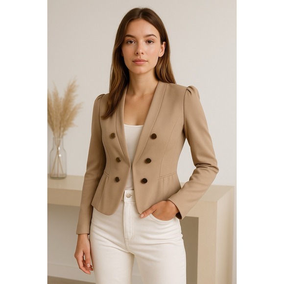 H &M Jackets & Blazers - H&M Blazer Womens 10 Beige‎ Decorative Buttons Tailored Minimalist Career Jacket